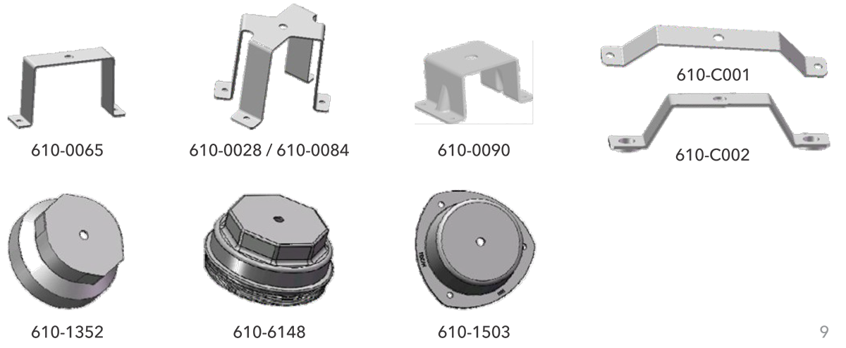 Специальные скобы и колпаки для установки ступичных одометров различных моделей.
